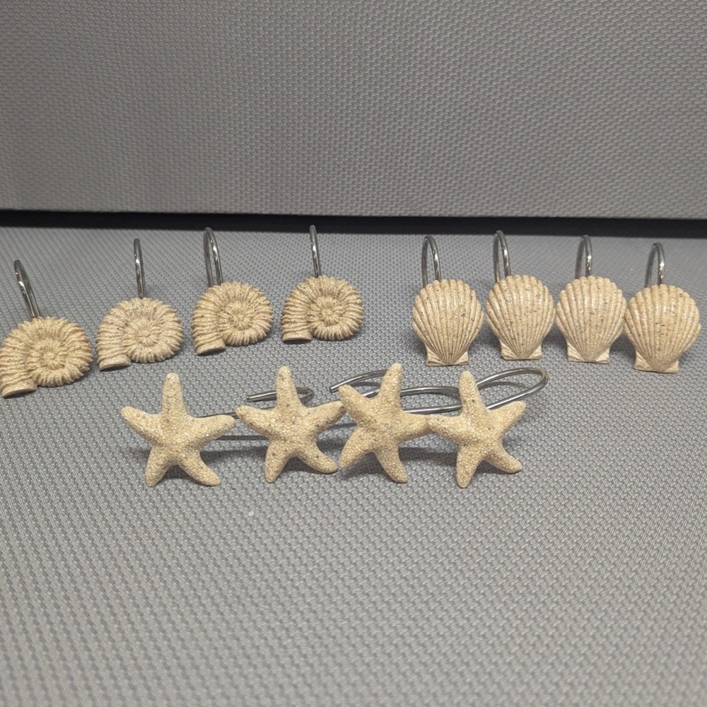 12pc Seashell Shower Curtain Hooks Set Coastal Nautical Beach Decor Starfish